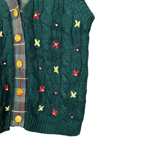 Vintage 90s Cottagecore Knit Vest Green Embroidered Sweater Vest Woodland - Picture 2 of 10